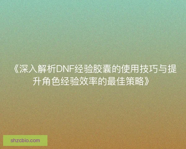 《深入解析DNF经验胶囊的使用技巧与提升角色经验效率的最佳策略》 《深入解析DNF经验胶囊的使用技巧与提升角色经验效率的最佳策略》